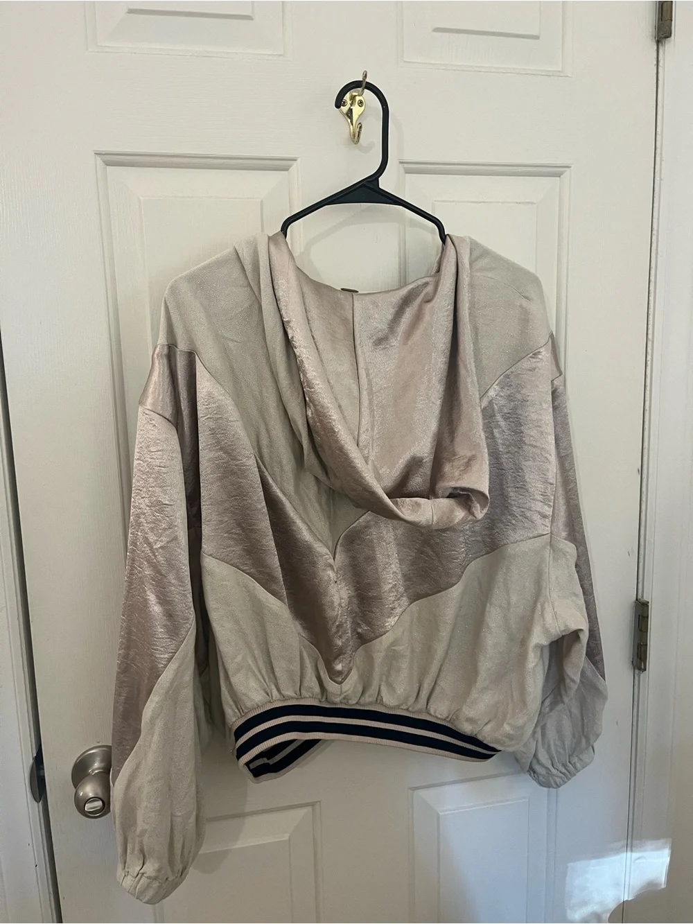 Free People Shimmer Panel Half-Zip Hooded Pullover in Champagne and Cream